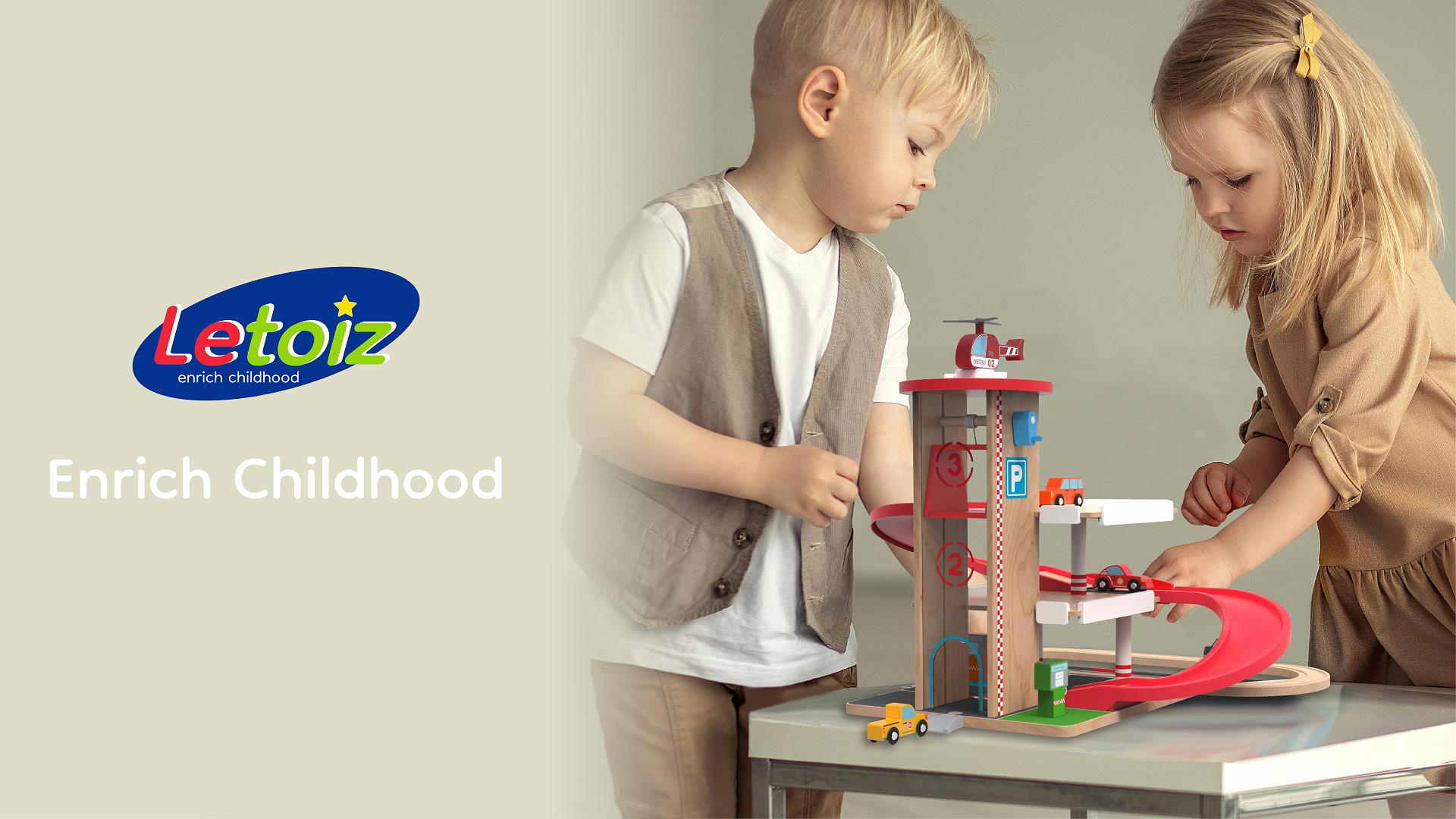 Amazon.com: Letoiz Wooden Parking Garage Toy Set for Toddlers Ages
